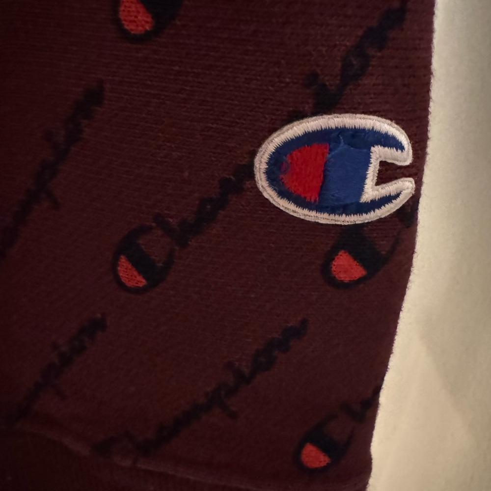Champion All Over Script Hoodie Maroon Size Medium - image 4